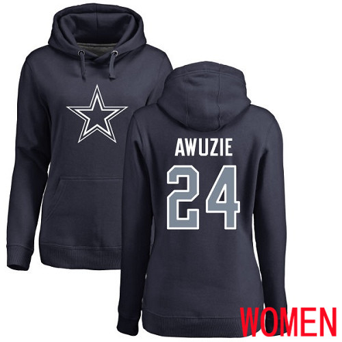 Women Dallas Cowboys Navy Blue Chidobe Awuzie Name and Number Logo #24 Pullover NFL Hoodie Sweatshirts->nfl t-shirts->Sports Accessory